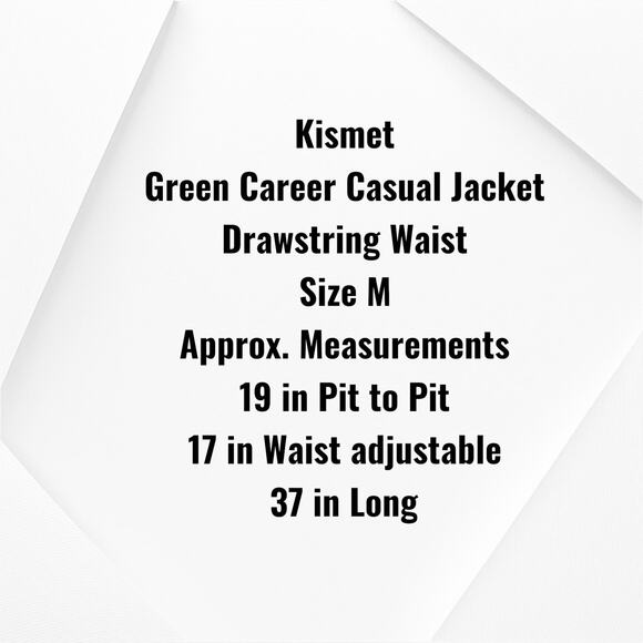 Kismet Olive Green Drape Front Utility Jacket Drawstring Waist Zip Pockets Sz M - Picture 4 of 11